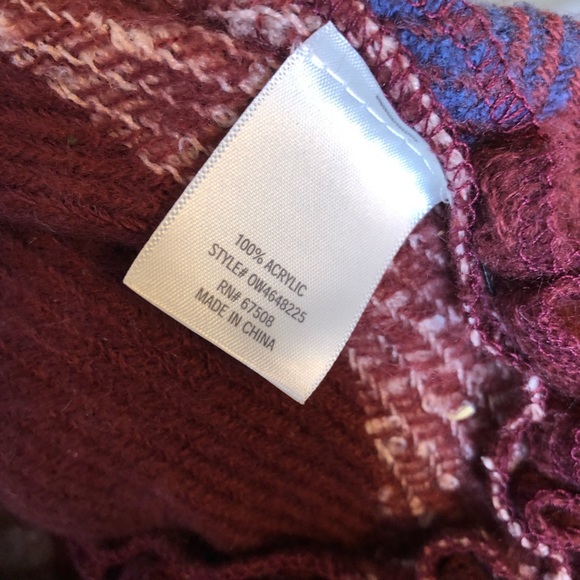 Francesca Robin Ruffle Hem Ruana Plaid Burgundy Blue White Wrap - Picture 6 of 7